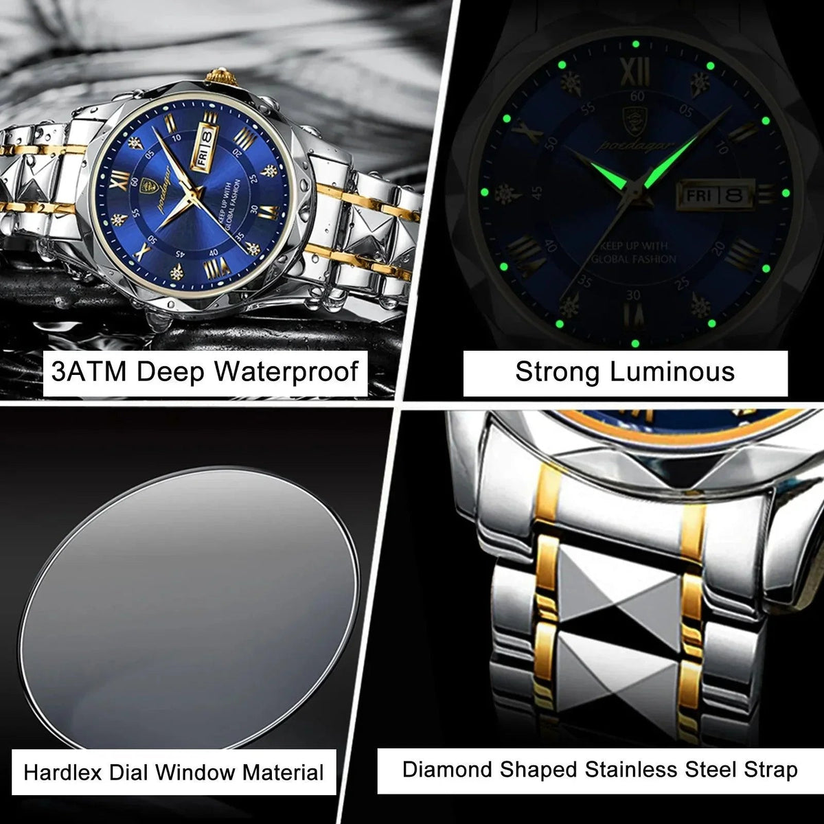 Luxury Business Watch Stylish Waterproof Luminous Timepiece POEDAGAR Official Store