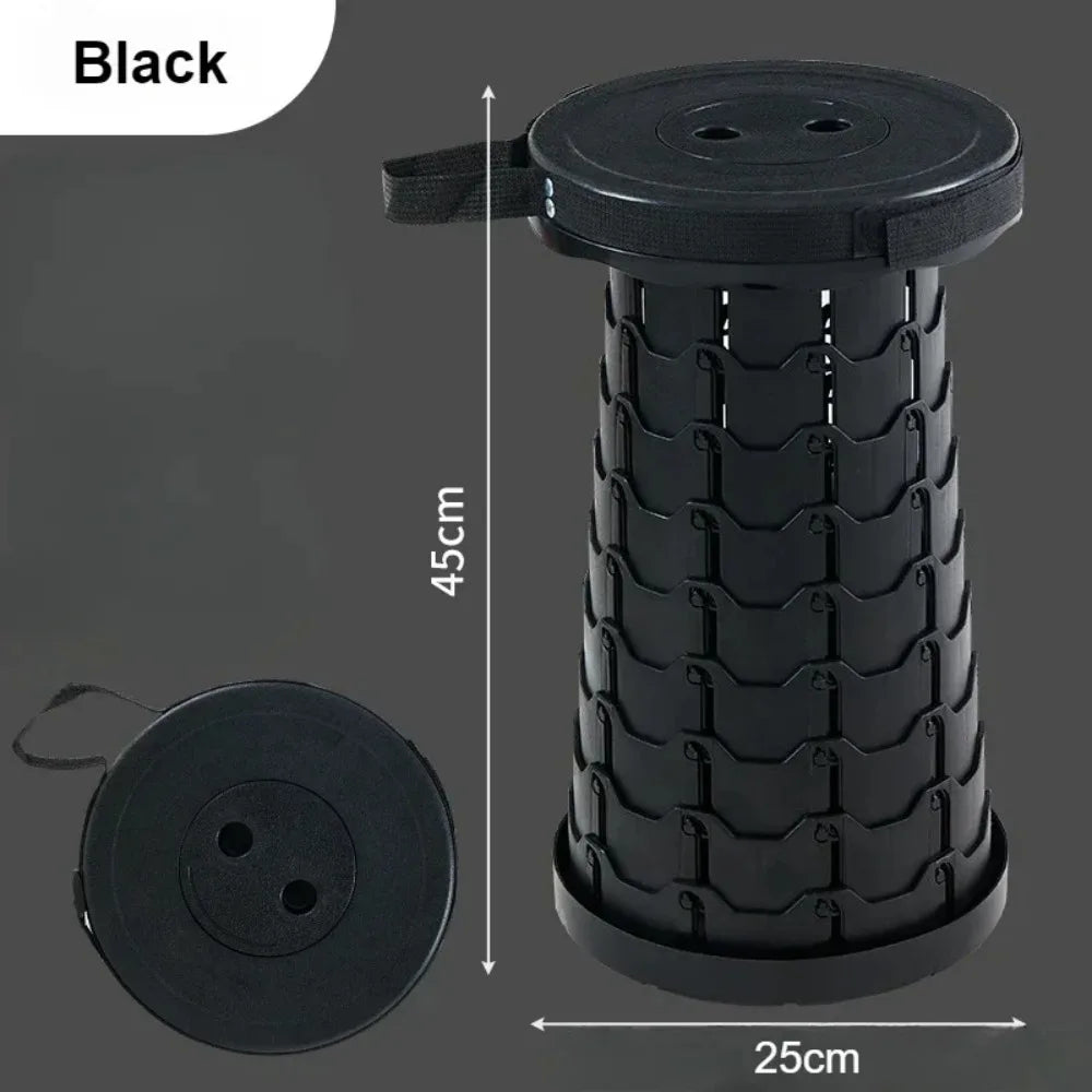 Silla Telescópica Plegable de Plástico Portátil Ligera - Taburete Compacto de Altura Ajustable Perfecto para Pesca, Playa y Camping