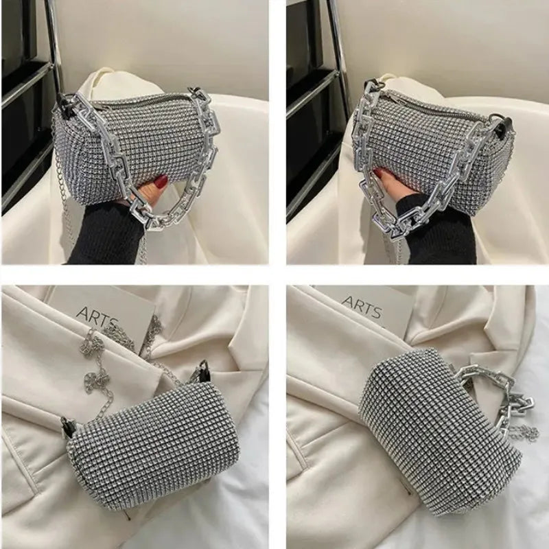 Allover Rhinestone Bucket Bag, Glitter Chain Prom Purse, Women's Mini Crossbody Bag (6.3*3.54) Inch Stone's Store