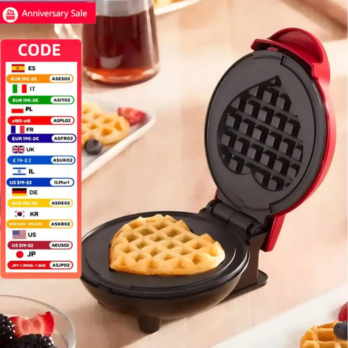 Multi Functional Mini Heart-shaped Waffle Maker, Double-sided Heated Breakfast Toaster, Portable Baking Machine Stone's Store