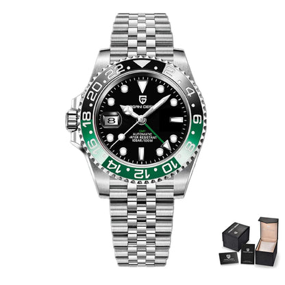 ELEGANCE® P1662 Men Watch Automatic Mechanical GMT Wristwatch Sapphire Glass Stainless Steel 100M Waterproof PAGANI DESIGN Men Watch Store