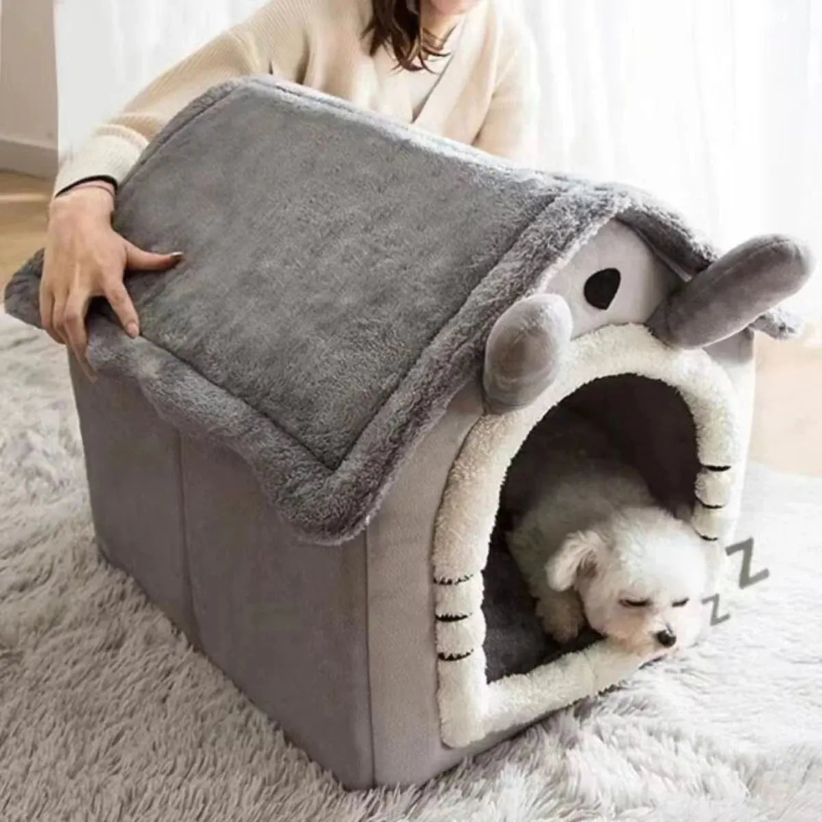 Cartoon House Pet Bed – Arctic Fleece & Plush, Removable & Washable, Ideal for Cats & Small Dogs Shop1103328158 Store