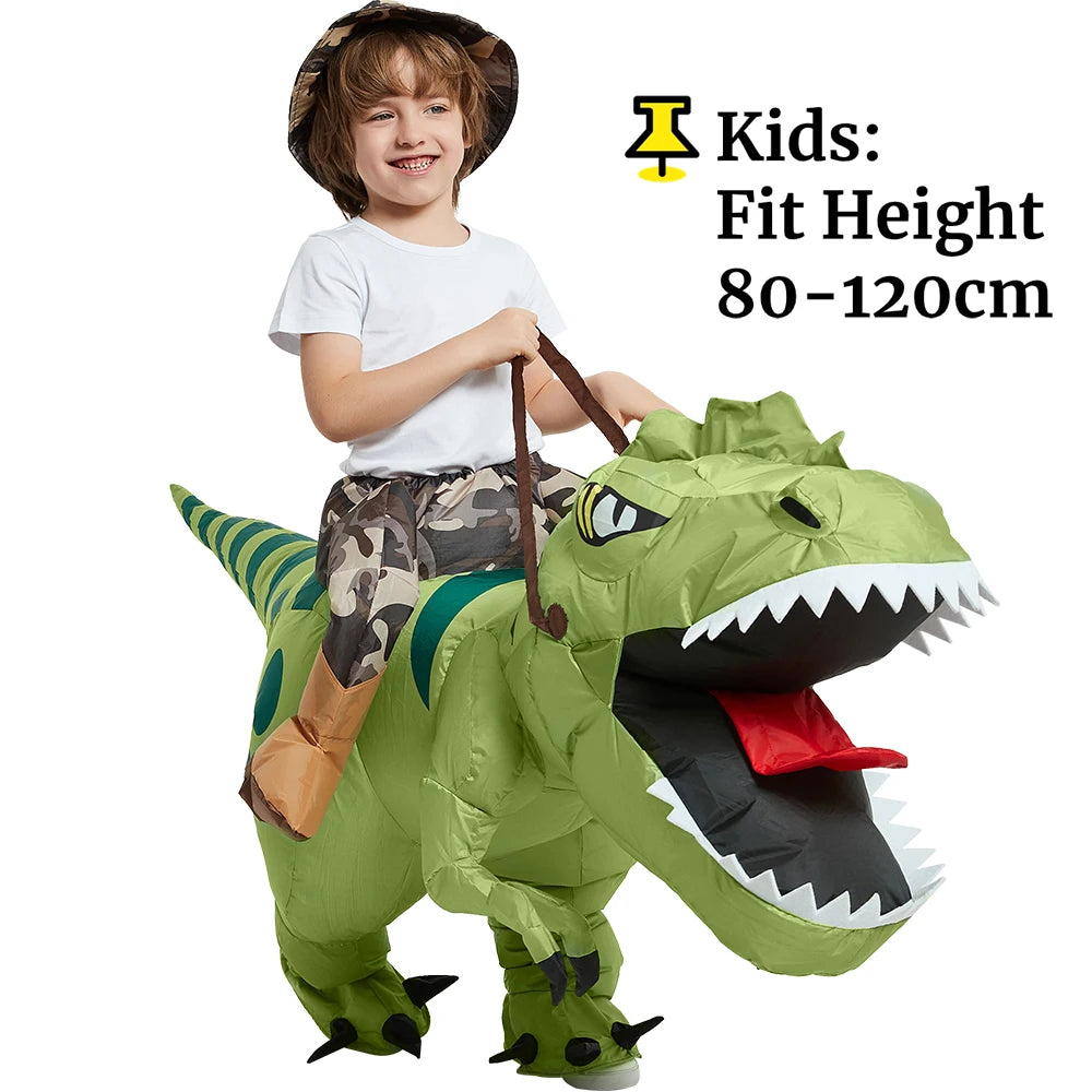 Inflatable Ride-On T-Rex Costume Blow-Up Dinosaur Suit for Halloween Cosplay Party Outfit Funny Animal Themed Dress-Up