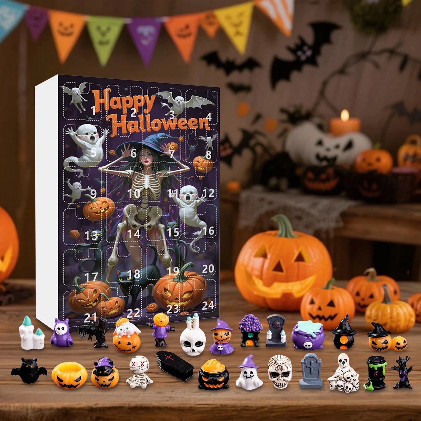Halloween Advent Calendar 2025 with 24Pcs Horror Figures Halloween Countdown Calendar Spooky Advent Calendar for Kids and Adults