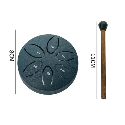 3 Inches 6 Tones Steel Tongue Drum Outdoors Rain Drums Instrument Mini Hand Drum Ethereal Drums Sticks Percussion Accessories