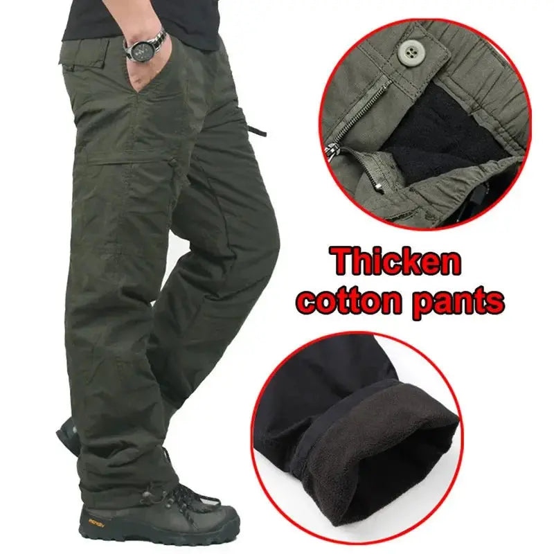 Winter Men Thick Fleece Thermal Multi-pocket Straight Cargo Pants AliExpress