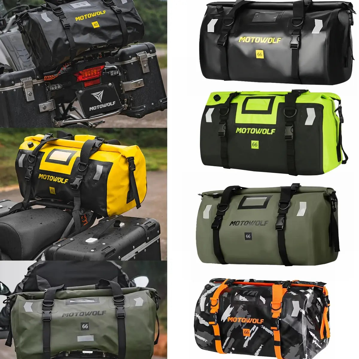 Bolsa Seca Impermeable para Moto con Reflectores, Bolsa de Viaje Duffle Trasera Esquí