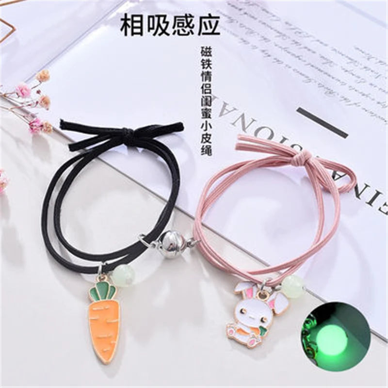Luminous Beads Star Couple Bracelets For Women Men Charm Cat Flower Heart Key Lock Cross Matching Bracelets dropshipping-A Store