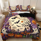 3-piece Halloween themed ghost, bat, and pumpkin patterned duvet cover set, 1 duvet cover+2 pillowcases, coreless