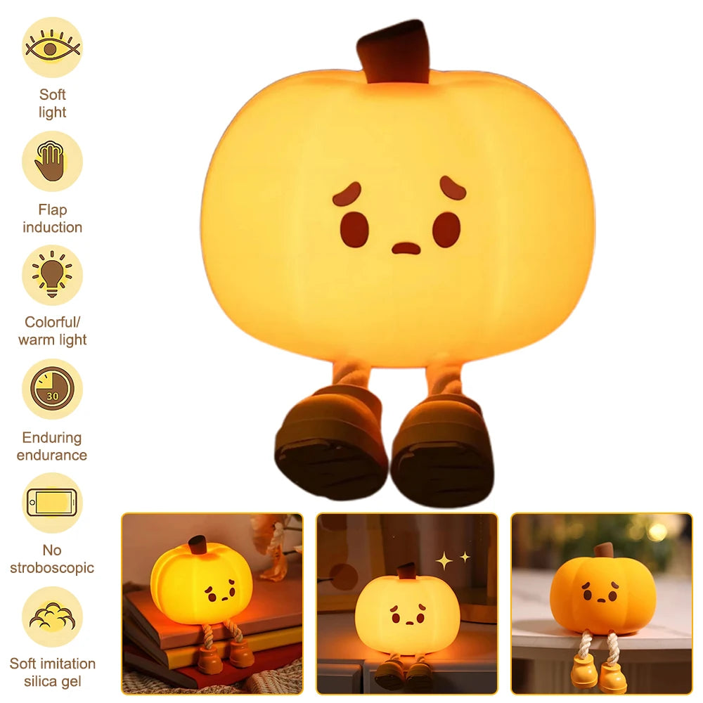 Lámpara de noche con forma de calabaza, táctil, de silicona, recargable, LED, bonita, para Navidad