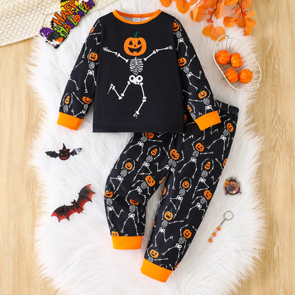 5t Boy Clothes Fall Boy Halloween Home Dress Pajamas Set Pumpkin Print Top Full Printed Pants Two Piece Set Boys 3 Years Clothes