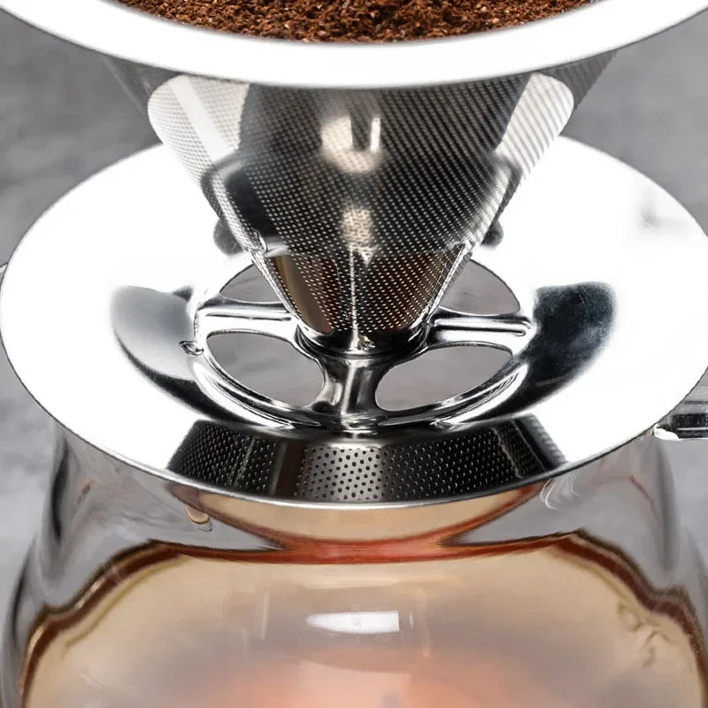 Reusable Double Layer Stainless Steel Coffee Filter with Stand Holder Pour Over Coffee Dripper Mesh Coffee Tea Filter Basket