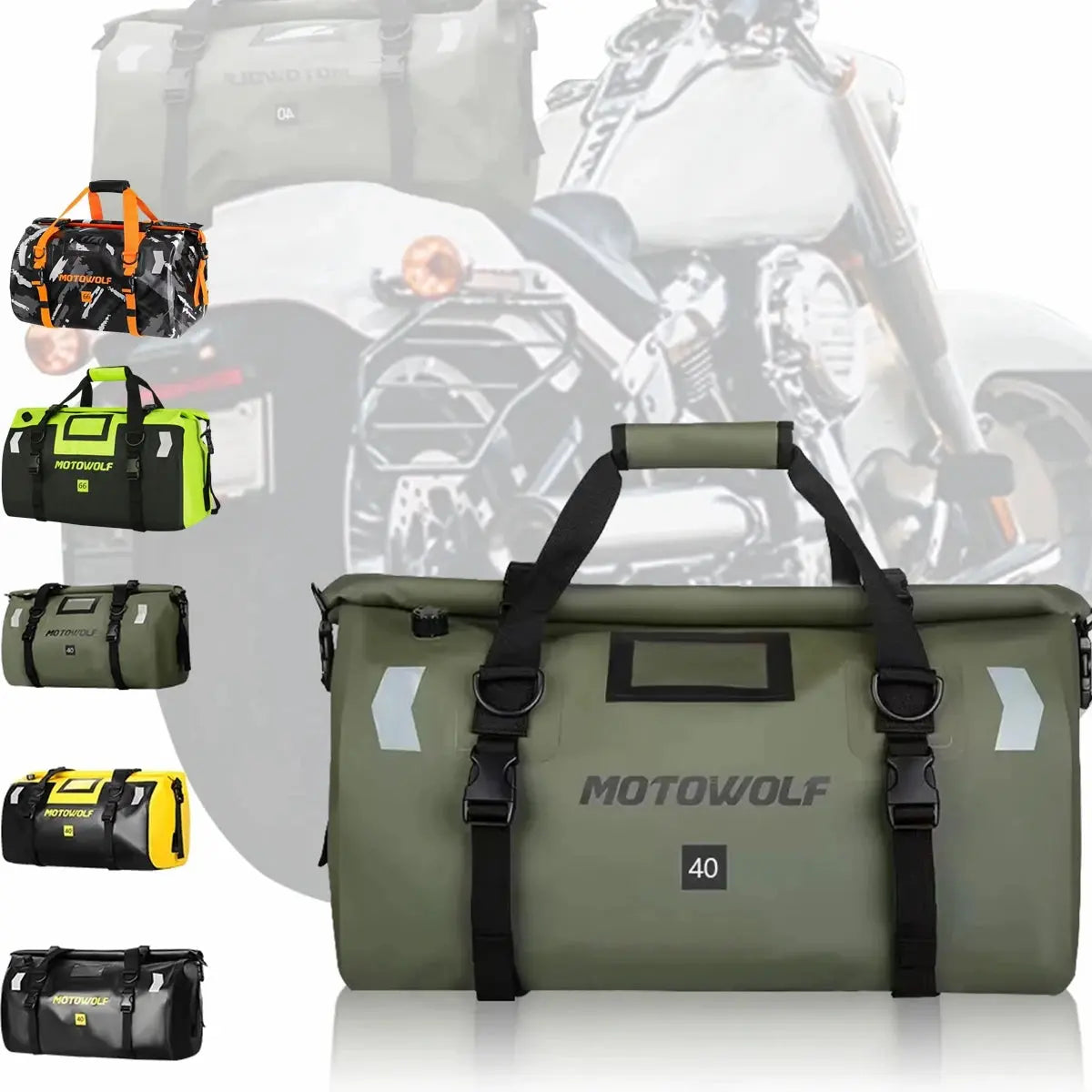 Bolsa Seca Impermeable para Moto con Reflectores, Bolsa de Viaje Duffle Trasera Esquí