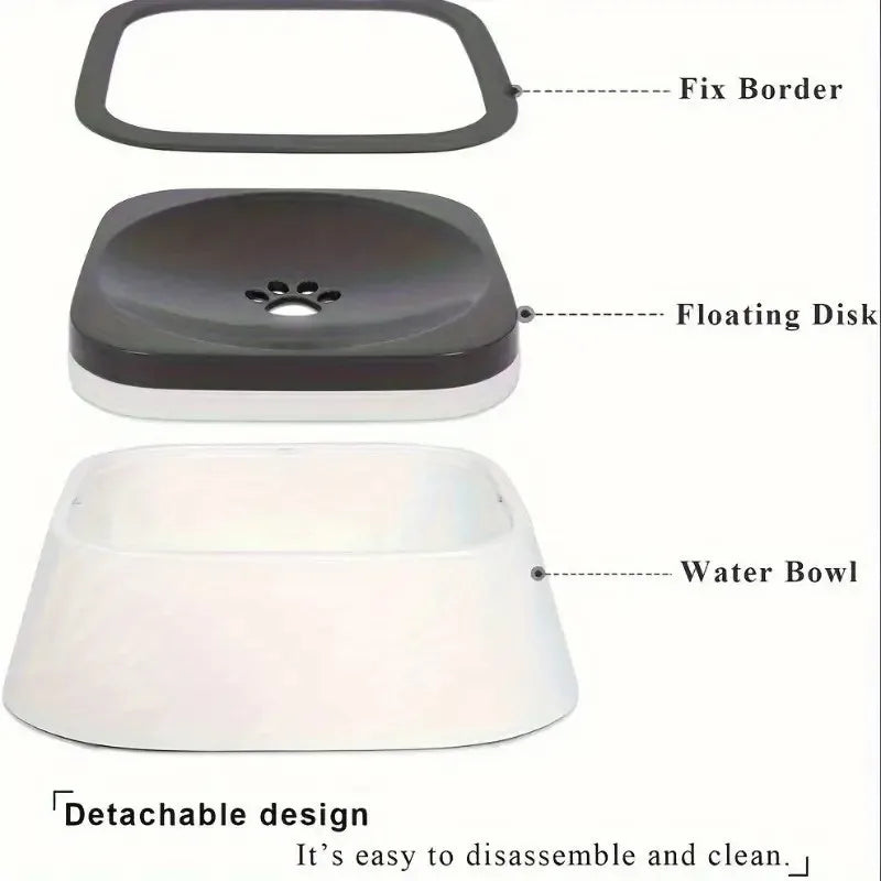 Spill-Proof Pet Water Bowl with Non-Slip Base, Floating Filter, Clear Design for Dogs & Cats, Indoor/Outdoor Use, Portable & Dur