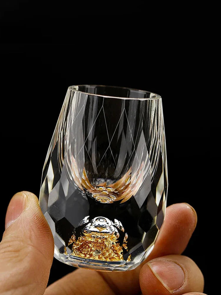 Luxury Crystal Glass Vodka Sake Liqueur Gold Foil Glass Beautifu Store
