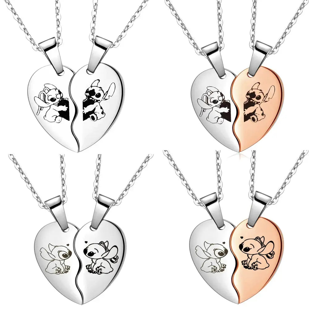 Colgantes de collares de moda Disney de Lilo & Stitch para parejas con corazón