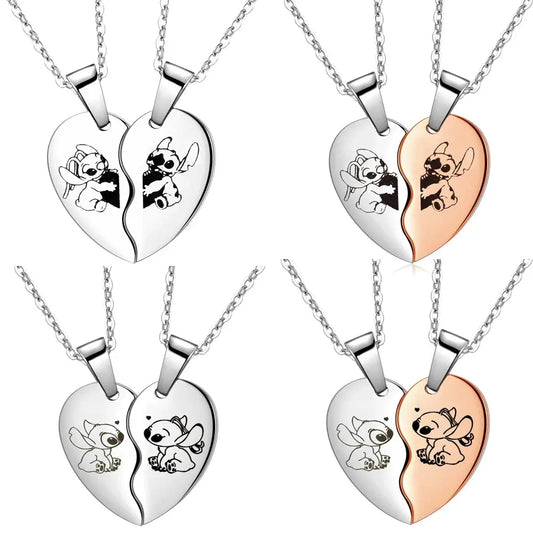 Lilo & Stitch Disney Fashion Necklaces Pendants for Couple Heart