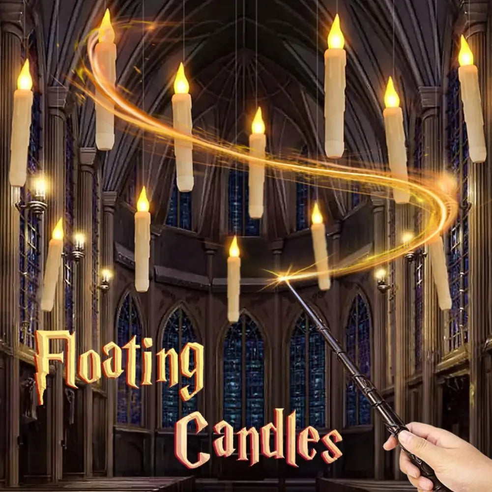 12 Pcs Hanging Floating Candle LED Wand Remote Control Magic Flameless Taper Fake Candle for Halloween Party Decor