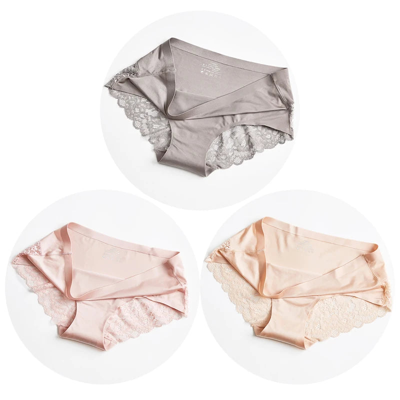 WHPC 3PCS/Set Lace Women's Panties Big Size 4XL Soft Cozy Underwear Female Silk Satin Briefs Breathable Underpants Sexy Lingerie [UND] WarmSteps Lingerie Store