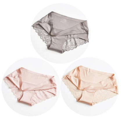 WHPC 3PCS/Set Lace Women's Panties Big Size 4XL Soft Cozy Underwear Female Silk Satin Briefs Breathable Underpants Sexy Lingerie [UND] WarmSteps Lingerie Store