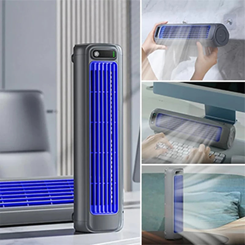Ventilador de aire acondicionado montado en la pared Silencioso Recargable Cómodo Ventilador eléctrico de refrigeración para el hogar, la cocina, el baño, sin necesidad de taladrar