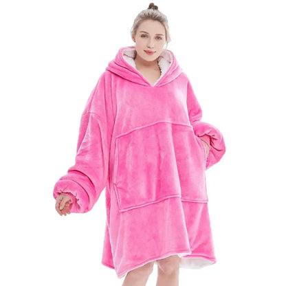 HMSU Winter Outdoor Hooded Pocket Blankets Warm Soft Hoodie Slant Robe