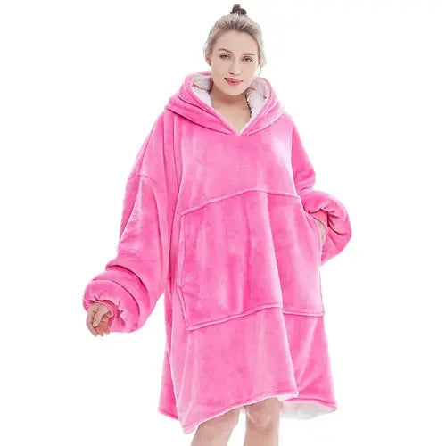 HMSU Winter Outdoor Hooded Pocket Blankets Warm Soft Hoodie Slant Robe