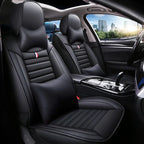5-Seater Full Set Sporty Style Black Blue Leather Car Seat Cover Waterproof Interior Accessory