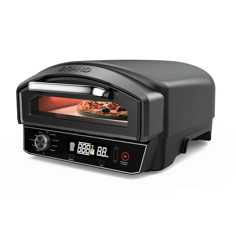 Horno de pizza eléctrico portátil de 14 pulgadas para exteriores, horno de pizza de acero inoxidable para acampar, hacer senderismo, con piedra para pizza