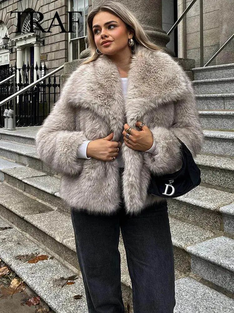 Women's Fashion Cropped Faux Fur Jacket Stone's Store