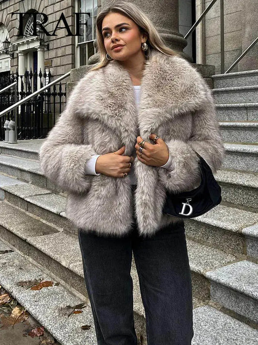 Women's Fashion Cropped Faux Fur Jacket Stone's Store