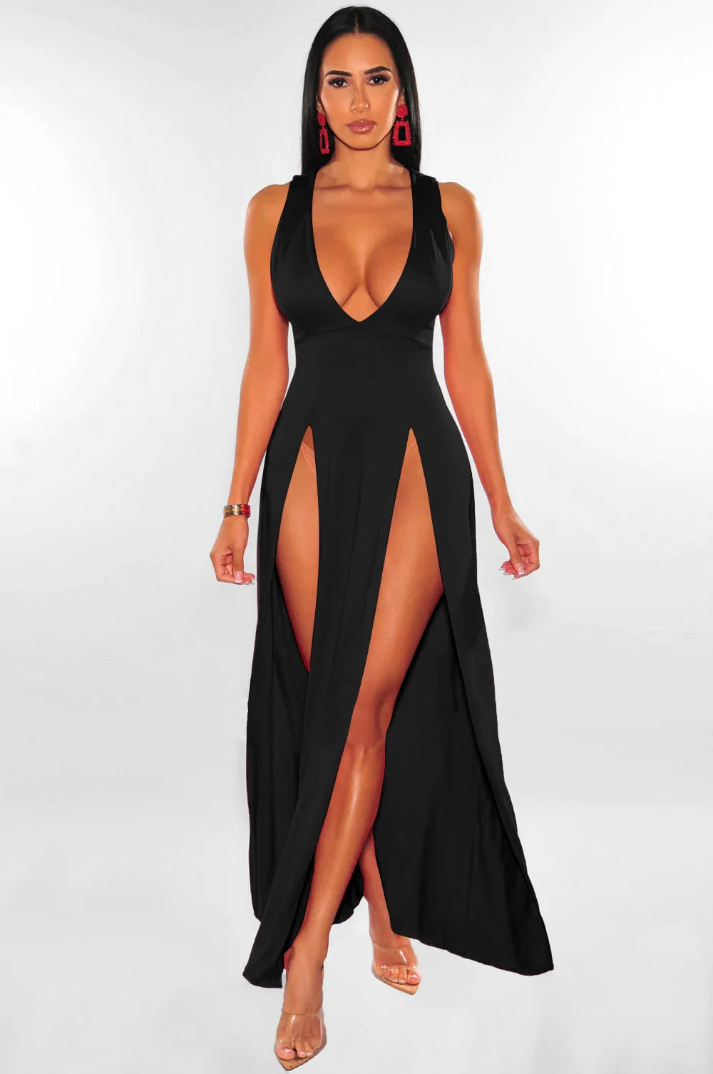 Backless Denim Ruched Maxi Dress