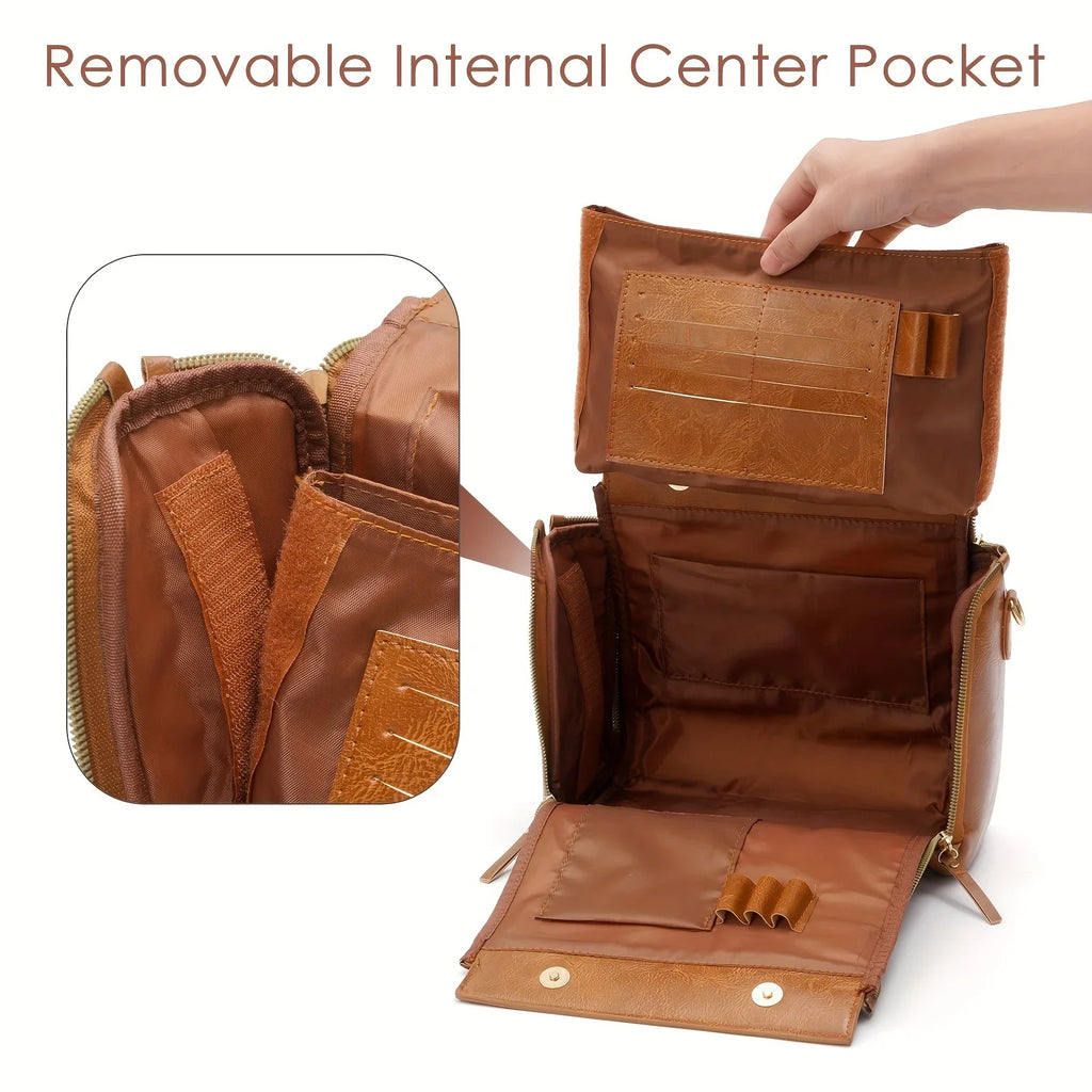 Bolso de mujer de diseñador vintage de gran capacidad, bolso de mano de cuero rígido, bolso tote retro marrón con ranura para tarjetas
