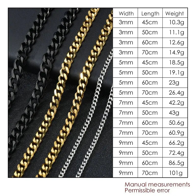 Hip Hop Width 3/5/7/9MM Cuban Link Stainless Steel Chains Necklace for