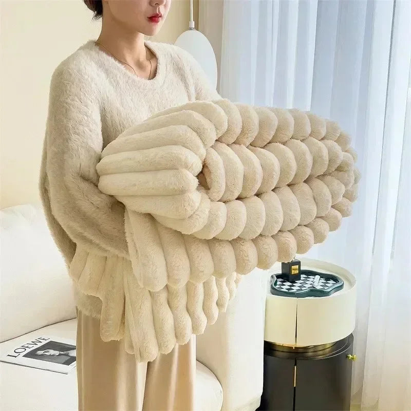 Snuggle Up in Softness: Coral Fleece Bunny Plush Blanket Shop1102735123 Store