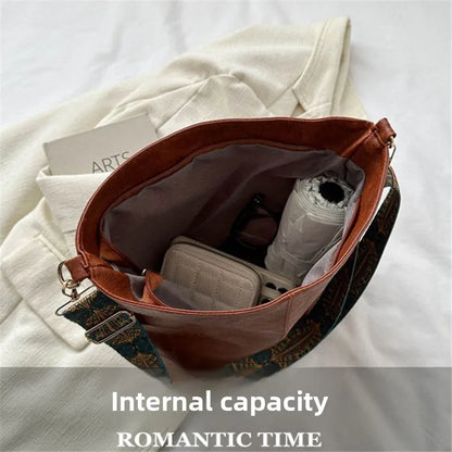 Classic Soft PU Leather Handbag Women Single Shoulder Crossbody Bags For Woman Large Capacity Bucket Bag Fashionable Women's Bag