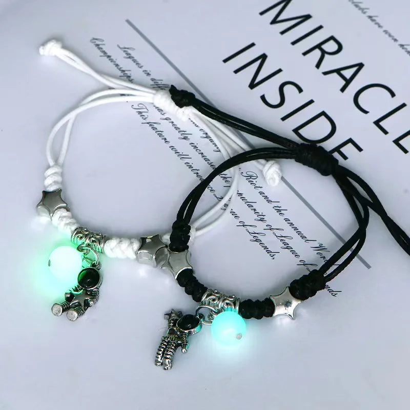 Luminous Beads Star Couple Bracelets For Women Men Charm Cat Flower Heart Key Lock Cross Matching Bracelets dropshipping-A Store
