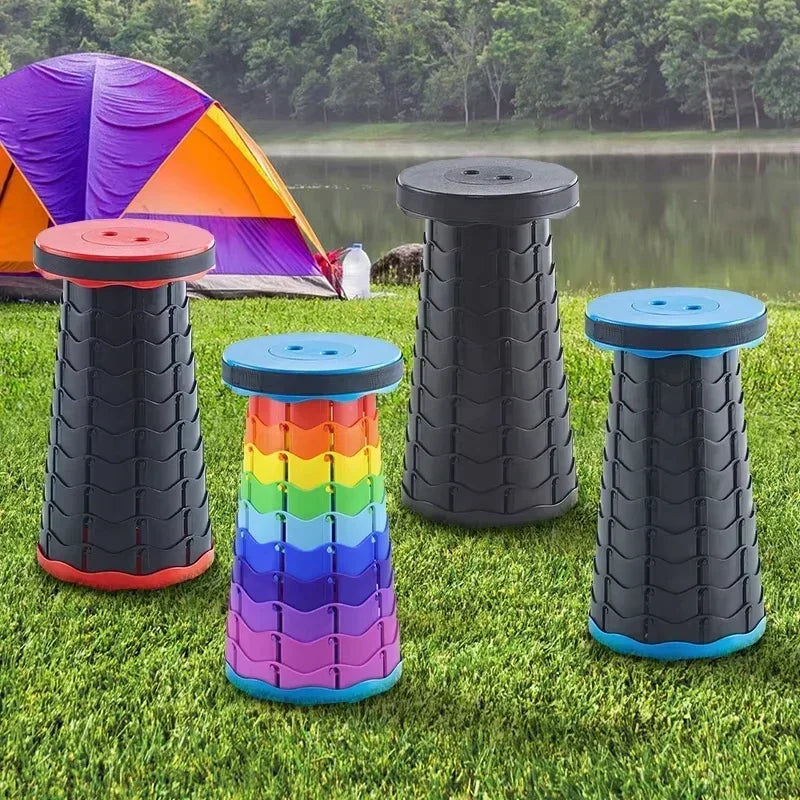 Silla Telescópica Plegable de Plástico Portátil Ligera - Taburete Compacto de Altura Ajustable Perfecto para Pesca, Playa y Camping
