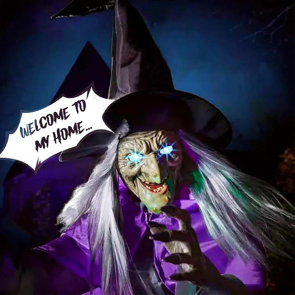 6 Foot Flying Witch Decoration, Halloween Props with Terrifying Sounds and Lights, Garden Lawn, Halloween Decoration Outdoor