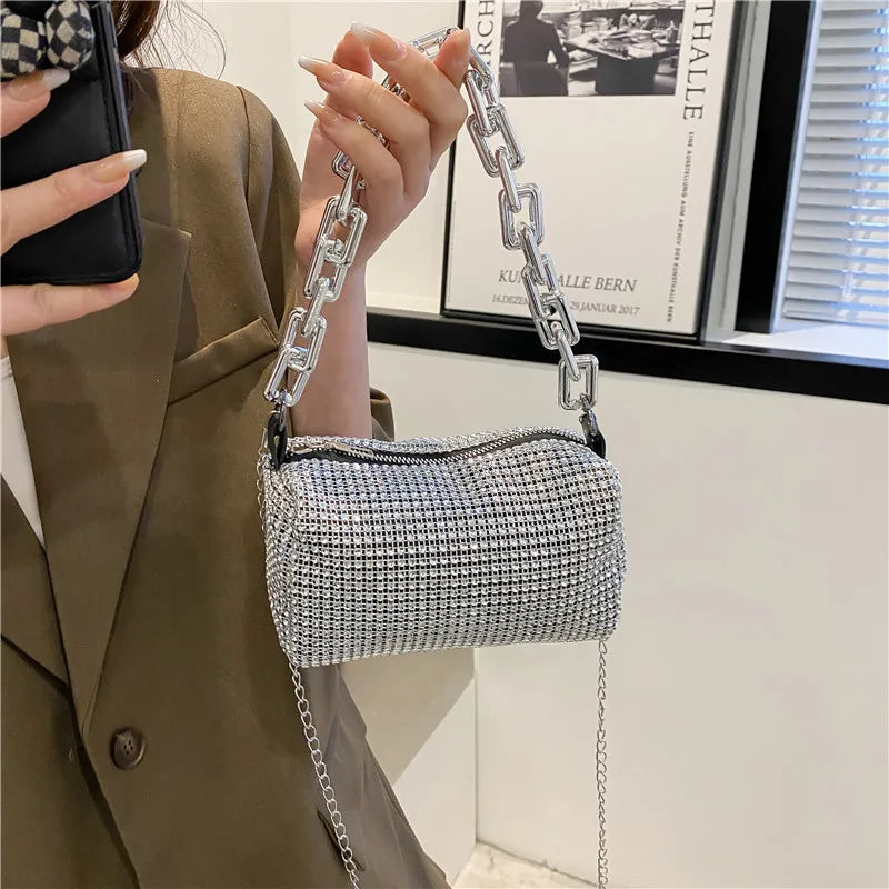 Allover Rhinestone Bucket Bag, Glitter Chain Prom Purse, Women's Mini Crossbody Bag (6.3*3.54) Inch Stone's Store