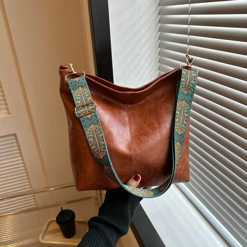 Classic Soft PU Leather Handbag Women Single Shoulder Crossbody Bags For Woman Large Capacity Bucket Bag Fashionable Women's Bag