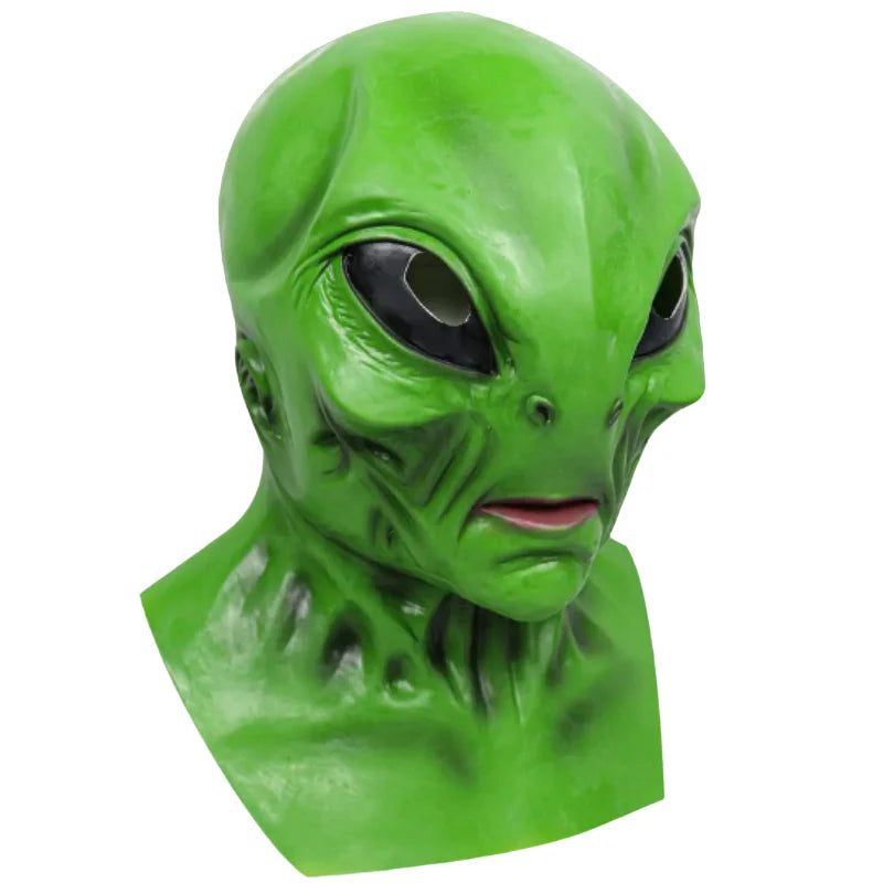 Máscaras de extraterrestre verde OVNI, disfraz de alienígena de terror para fiesta de Halloween, tocado de látex, accesorios divertidos para fiesta de disfraces de terror para adultos