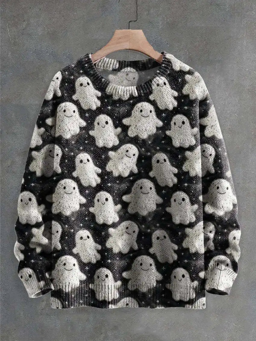 Autumn Winter Digital Printing Halloween Sweater Women Round Neck Party Club Knitwear Tops Casual Street Knit Jumpers Pullover