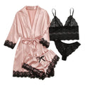 Romantic Bliss: Lace Satin 4-Piece Pajama Set