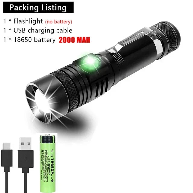 Super Bright LED Tactical Flashlight Zoomable Rechargeable XIWANGFIRE Lamp Store