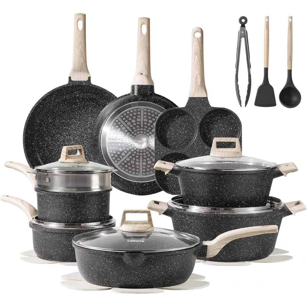 CAROTE 21Pcs Pots and Pans Set, Nonstick Cookware Sets, White Granite Induction Cookware Non Stick Cooking Set W/Frying Pans & Saucepans(Pfos, PFOA Free) Furniture Shopping Mall Store