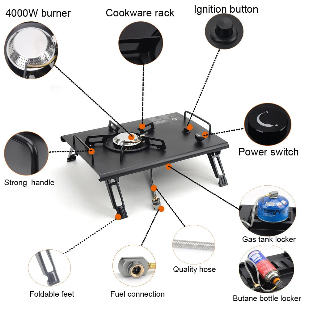 Portable IGT Wood Camping Table with Removable Gas Stove and BBQ Grill Stone's Store
