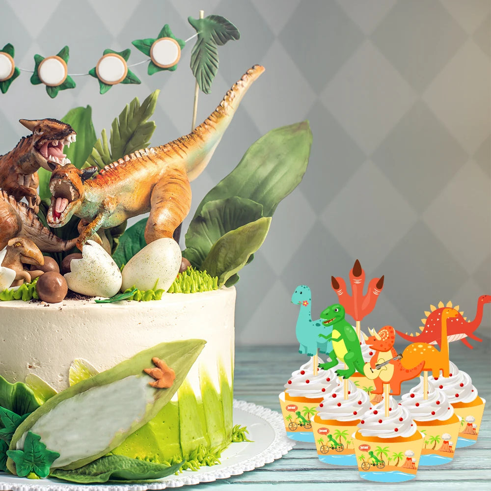 Soporte para tartas de cumpleaños de dinosaurios de dibujos animados para niños y adornos para tartas, soporte para cupcakes para baby shower, suministros para tartas