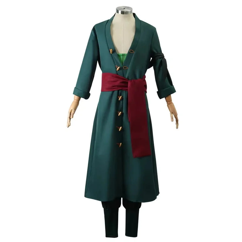 Roronoa Zoro Cosplay Anime Figures Costume Uniform Green Coat Pants Head Scarf Roronoa Zoro Wig Earrings Halloween Men Clothes