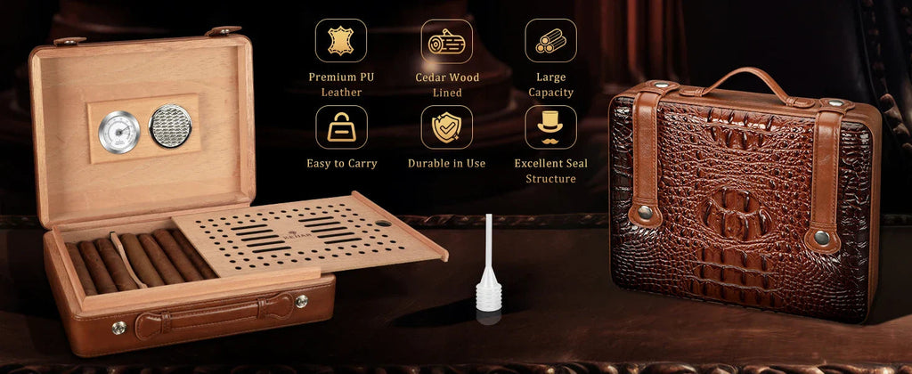 Cigar Humidor Case with Hygrometer, Humidor Box, Humidifier, Divider, Travel Cigar Case,Cedar Wood, Hold up to 50 Cigars XIFEI Official Store